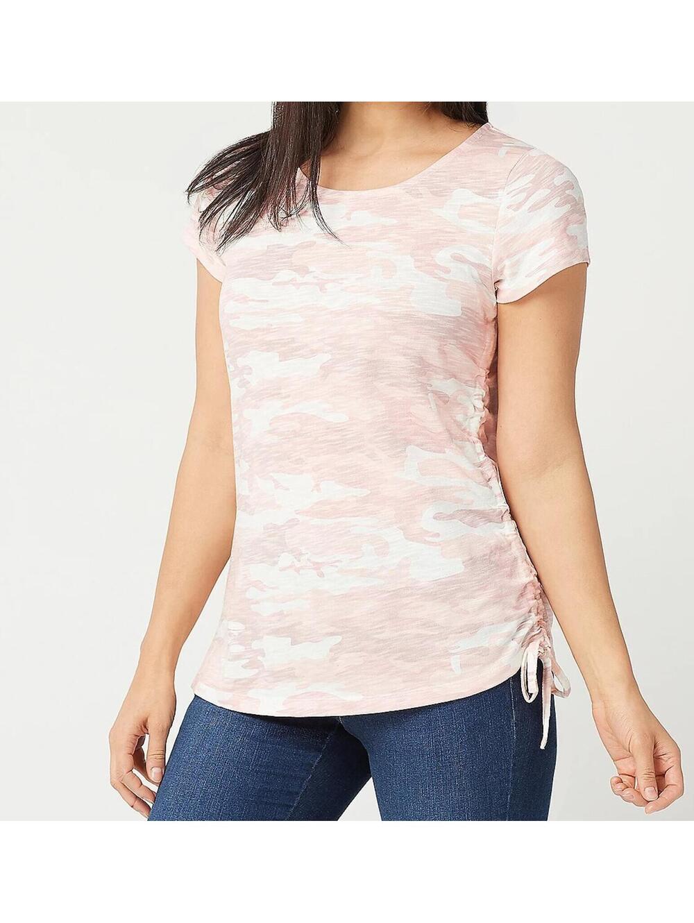 3003 Belle by Kim Gravel Camo Slub Knit Ruched Side Tie Top SHELL PINK sz XXS